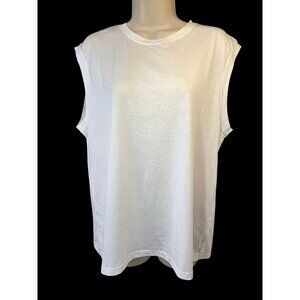 Nordstrom Womens White Pima Cotton Muscle Tee Tank Top Sz L Crew Neck NWOT